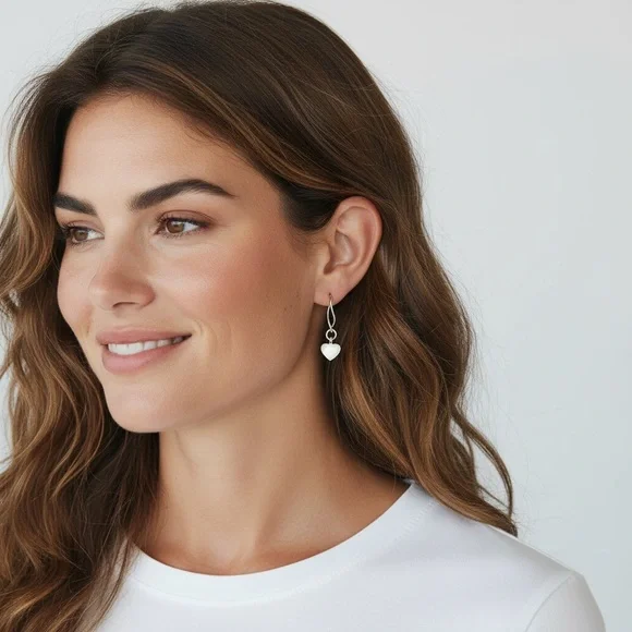 Ferroni Designer Italian Sterling Silver Rhodium Plated Heart Drop Earrings - Picture 2 of 6